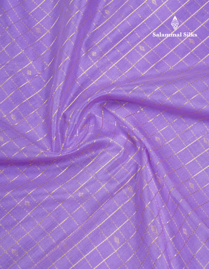 Lavender Checks With Butta Pure Silk Cotton Saree With Contrast Dark Magenta Traditional Rettapet Border
