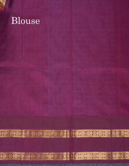 Lavender Checks With Butta Pure Silk Cotton Saree With Contrast Dark Magenta Traditional Rettapet Border