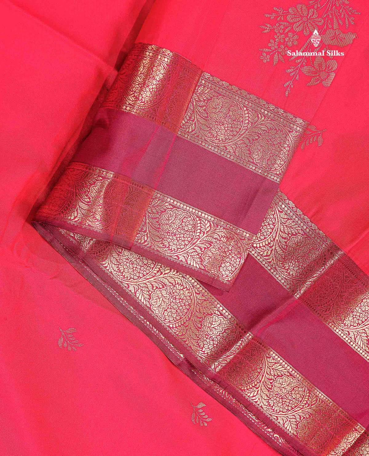 Semi Silk Saree - Pink Colour Body Zari Butta With Contrast Maroon Traditional Gap Border