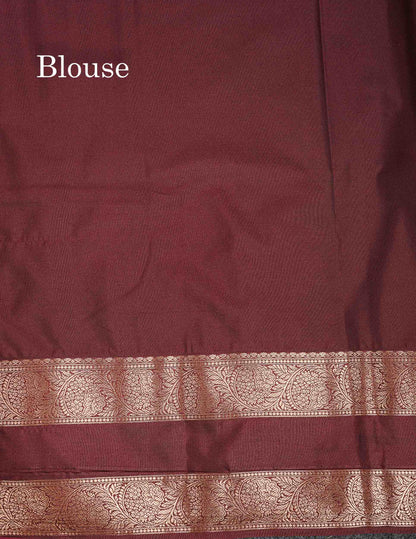 Semi Silk Saree - Pink Colour Body Zari Butta With Contrast Maroon Traditional Gap Border
