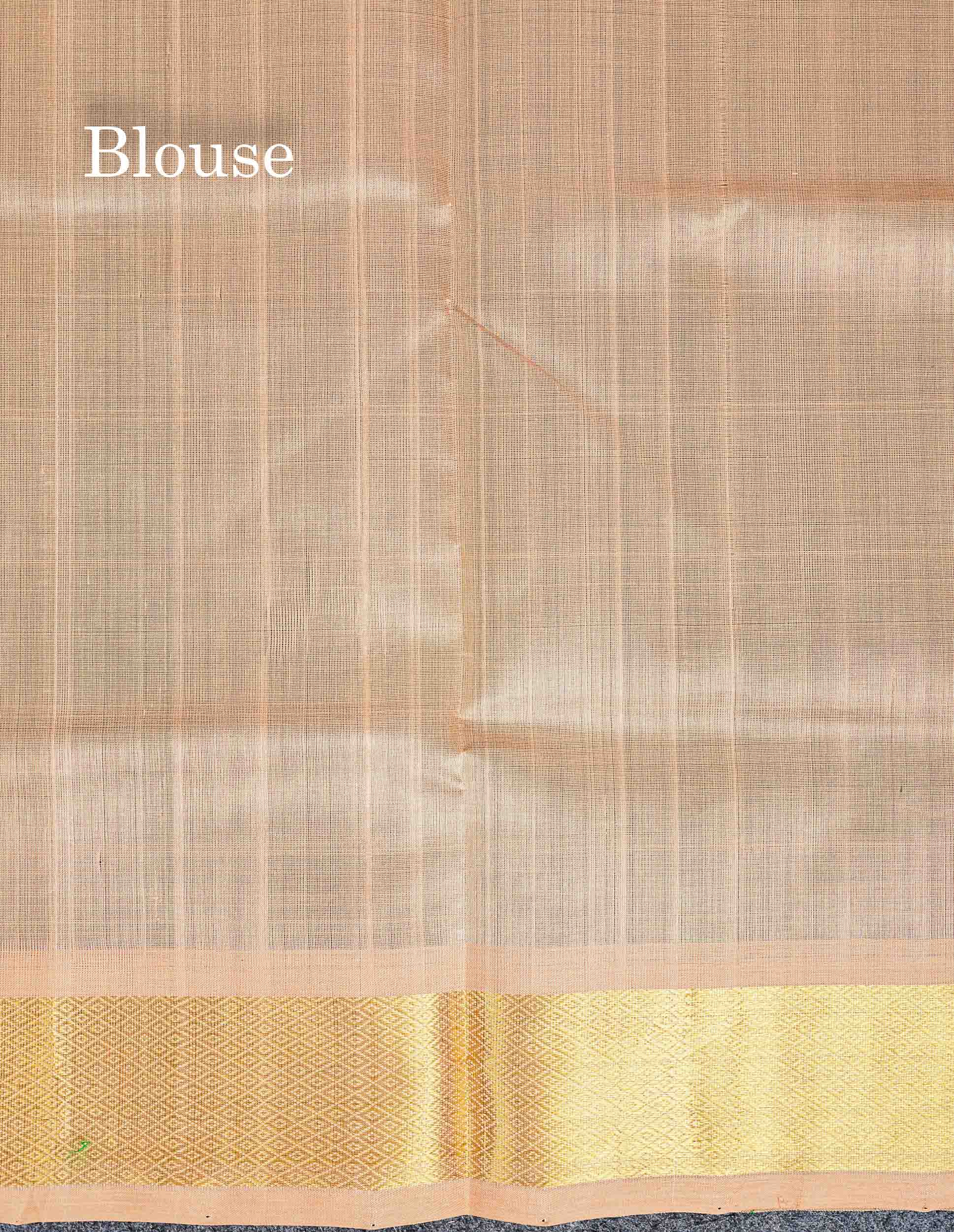 Contrast Cream Sandal Blouse Of Bottle Green Pure Silk Cotton Saree