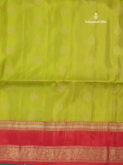 Beautiful Sapphire Blue Pure Kanjivaram Soft Silk Saree With Contrast Chilly Red Border