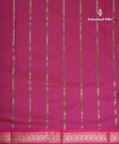 9 Yards Semi Silk Saree Green with Contrast Pink Small Traditional Border