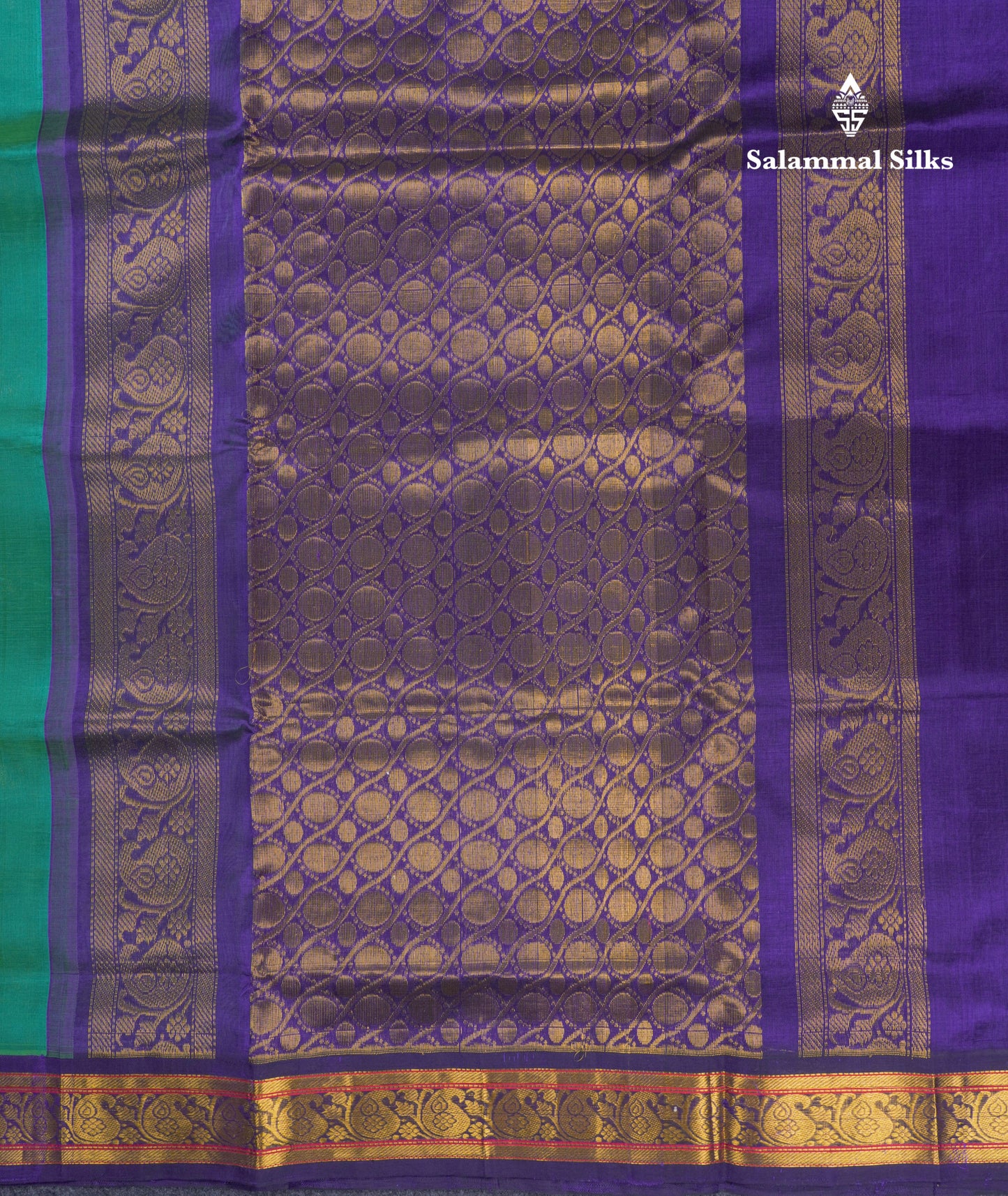Beautiful Dual Tone Peacock Green Pure Silk Cotton Saree With Contrast Navy Blue Traditional Border