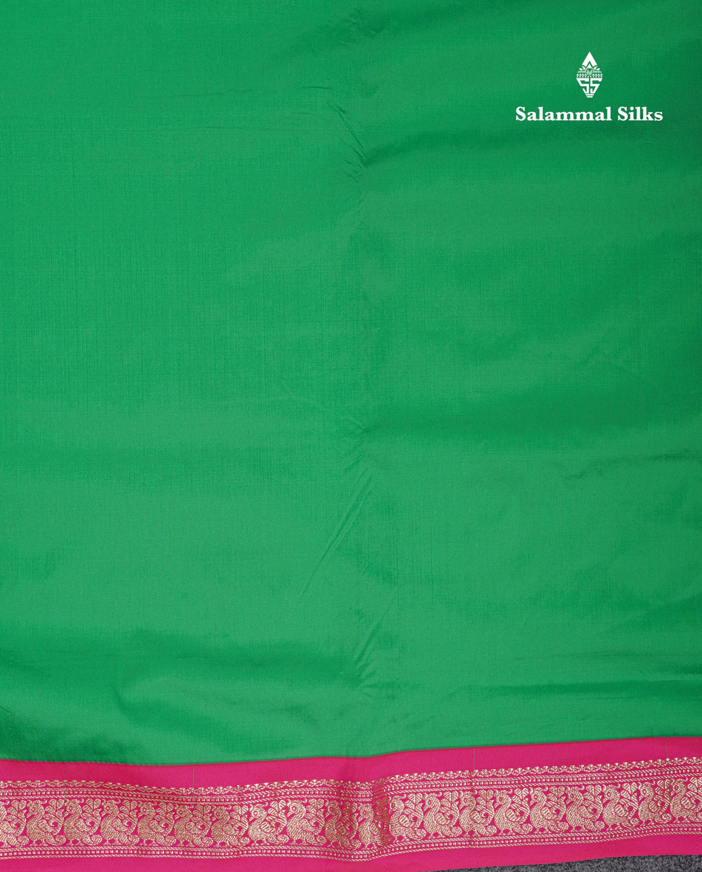 9 Yards Semi Silk Saree Green with Contrast Pink Small Traditional Border