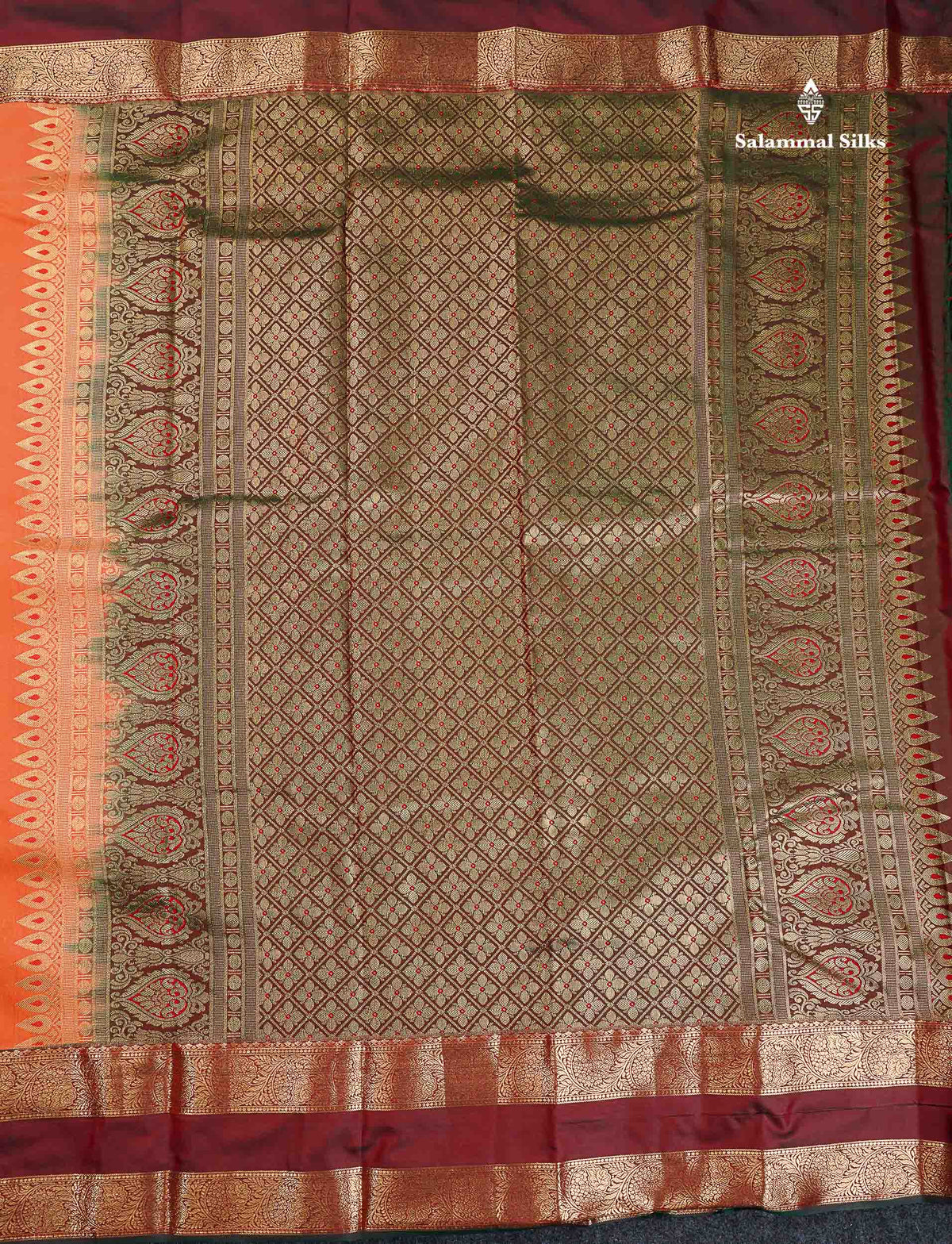 Semi Silk Saree - Olive Mustard Yellow Colour Body Zari Butta With Bottle Green Gap Border
