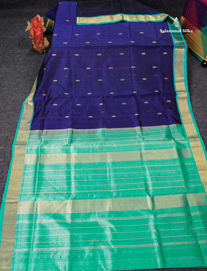 Full View Of Navy Blue Pure Silk Cotton Saree 