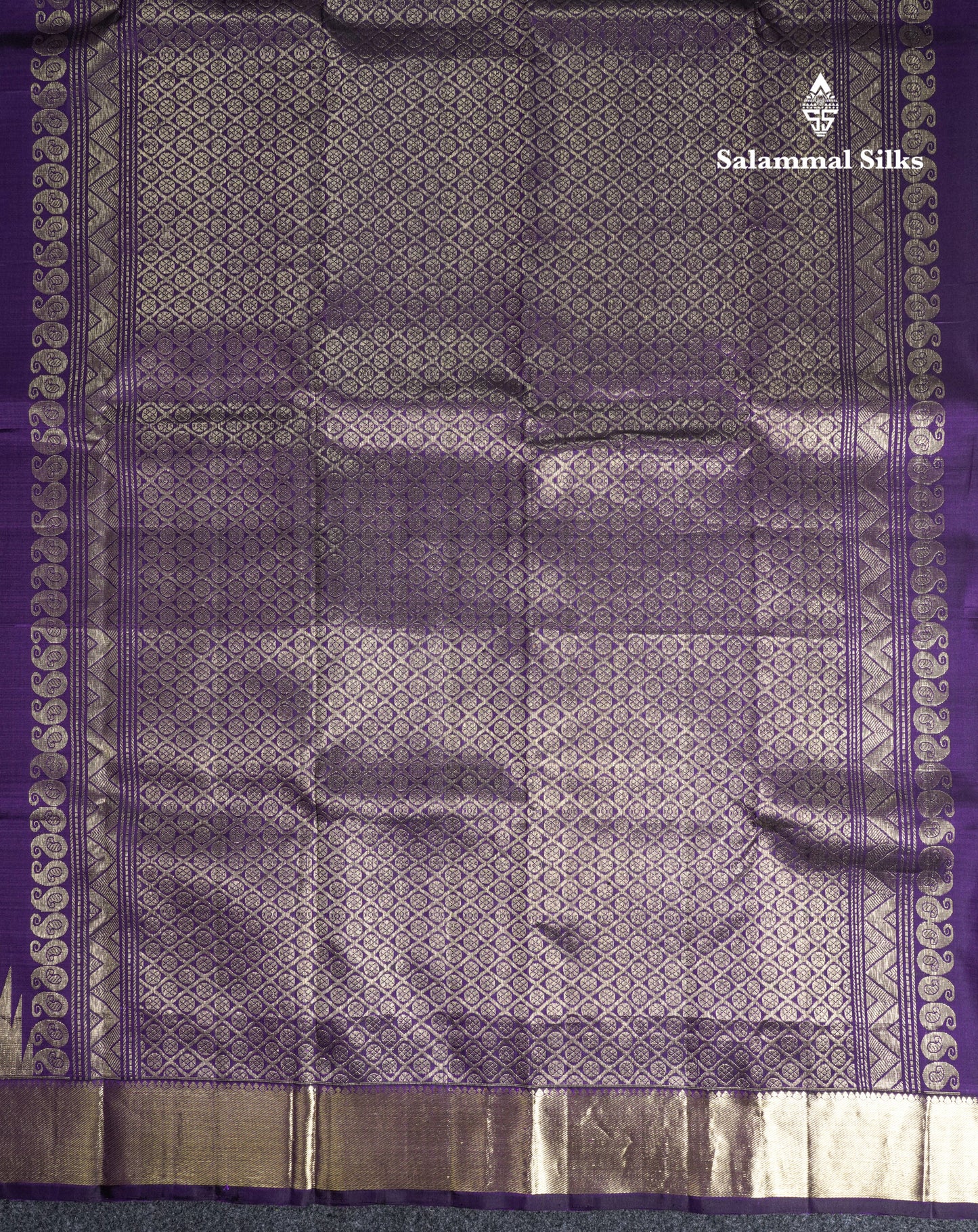 Violet Plain Pure Kanjivaram Silk Saree With Traditional Temple Border