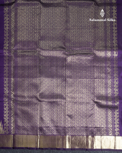 Violet Plain Pure Kanjivaram Silk Saree With Traditional Temple Border