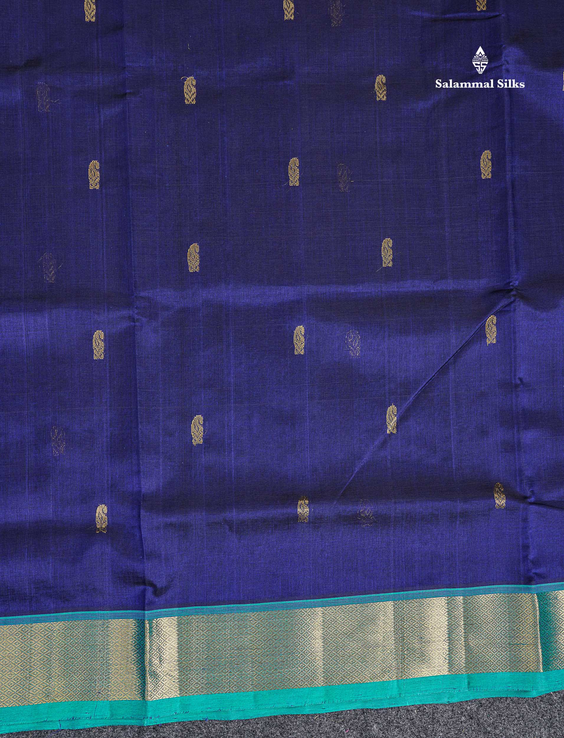 Traditional Border Of Navy Blue Pure Silk Cotton Saree 