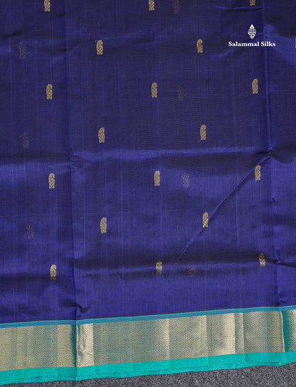 Traditional Border Of Navy Blue Pure Silk Cotton Saree 