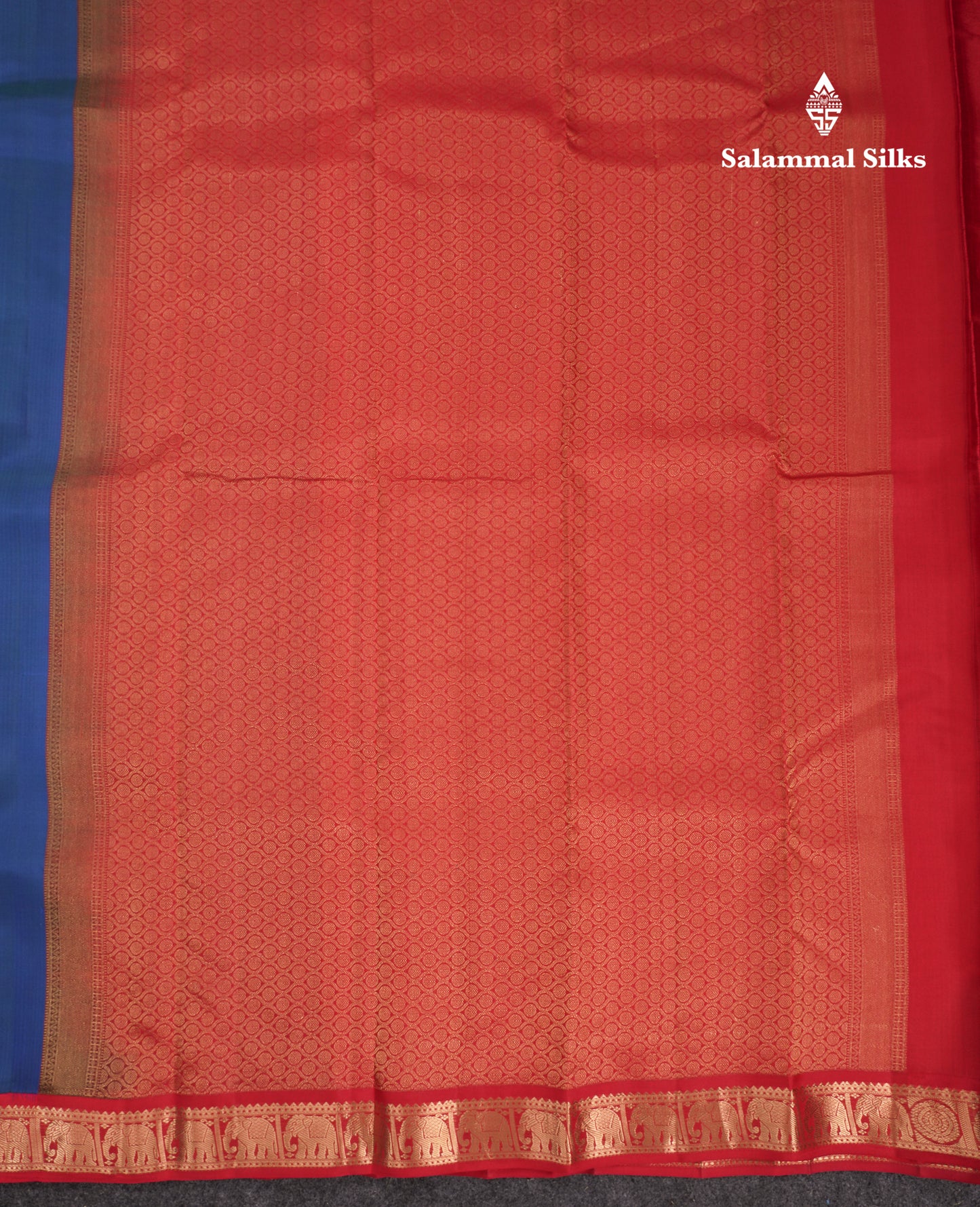Beautiful Peacock Blue Pure Kanjivaram Silk Saree With Red Traditional Korvai Border