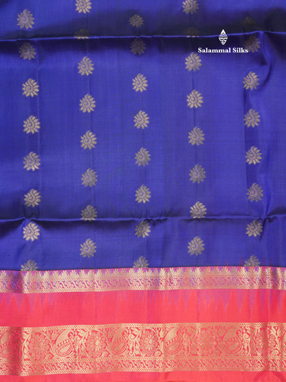 Beautiful Bottle Green Pure Kanjivaram Soft Silk Saree With Contrast Pinkish Orange Border