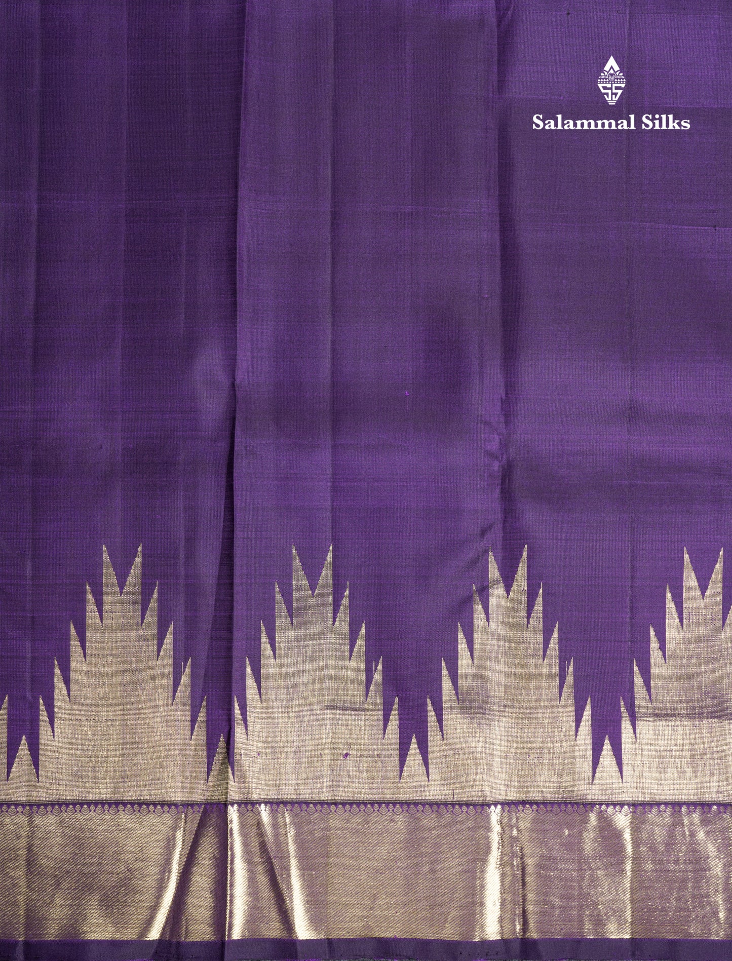 Violet Plain Pure Kanjivaram Silk Saree With Traditional Temple Border