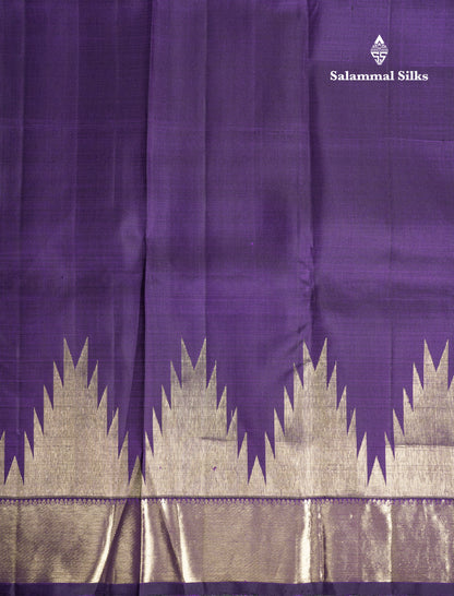 Violet Plain Pure Kanjivaram Silk Saree With Traditional Temple Border