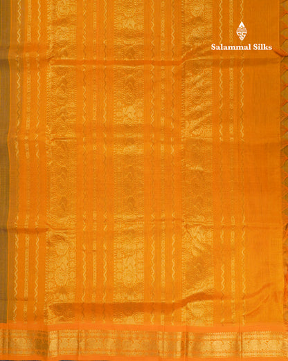 Violet Plain Pure Silk Cotton Saree With Contrast Mustard Yellow Traditional Border
