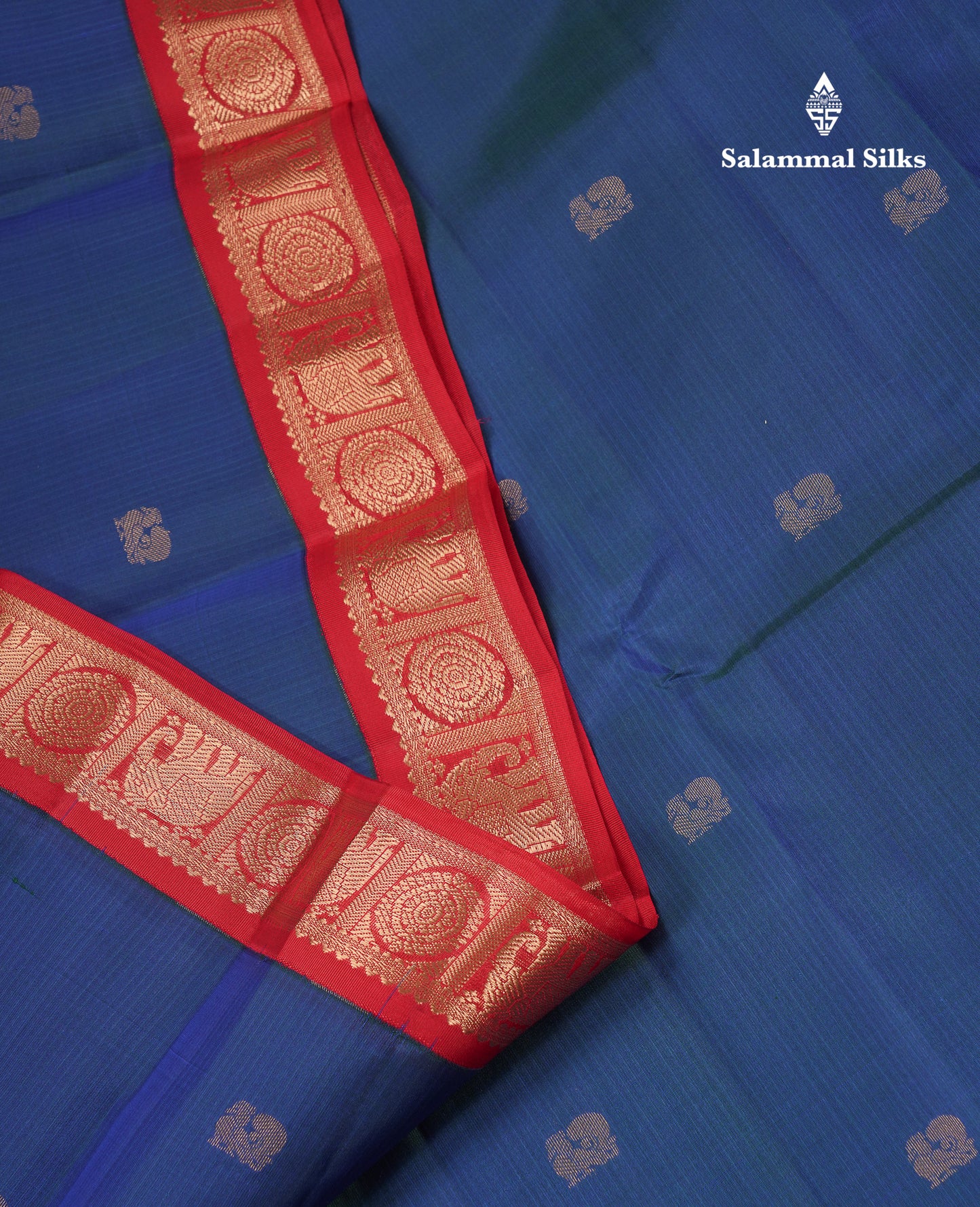 Beautiful Peacock Blue Pure Kanjivaram Silk Saree With Red Traditional Korvai Border