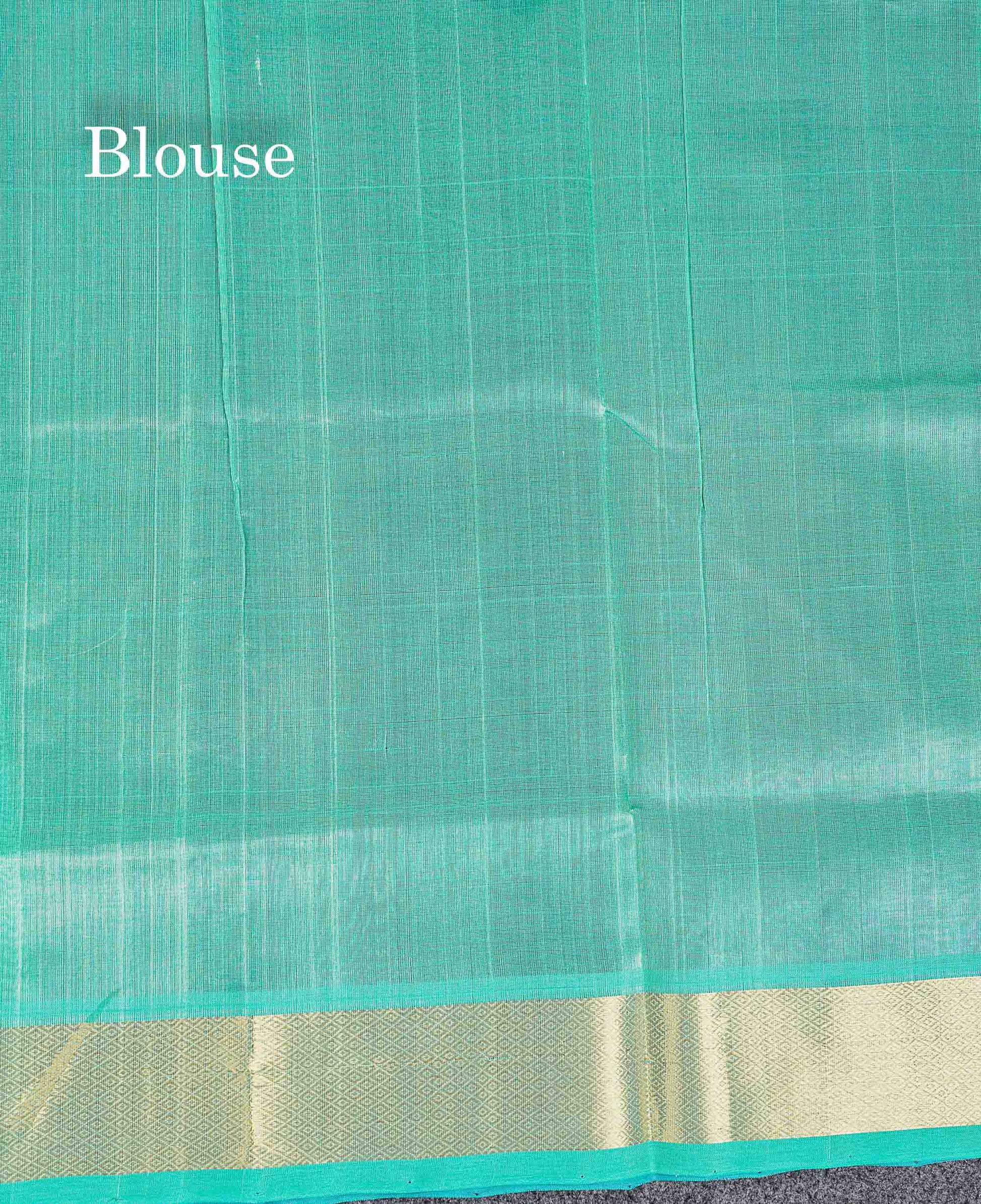 Contrast Sapphire Green Blouse Of Navy Blue Pure Silk Cotton Saree 