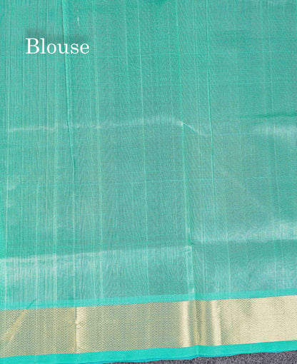 Contrast Sapphire Green Blouse Of Navy Blue Pure Silk Cotton Saree 