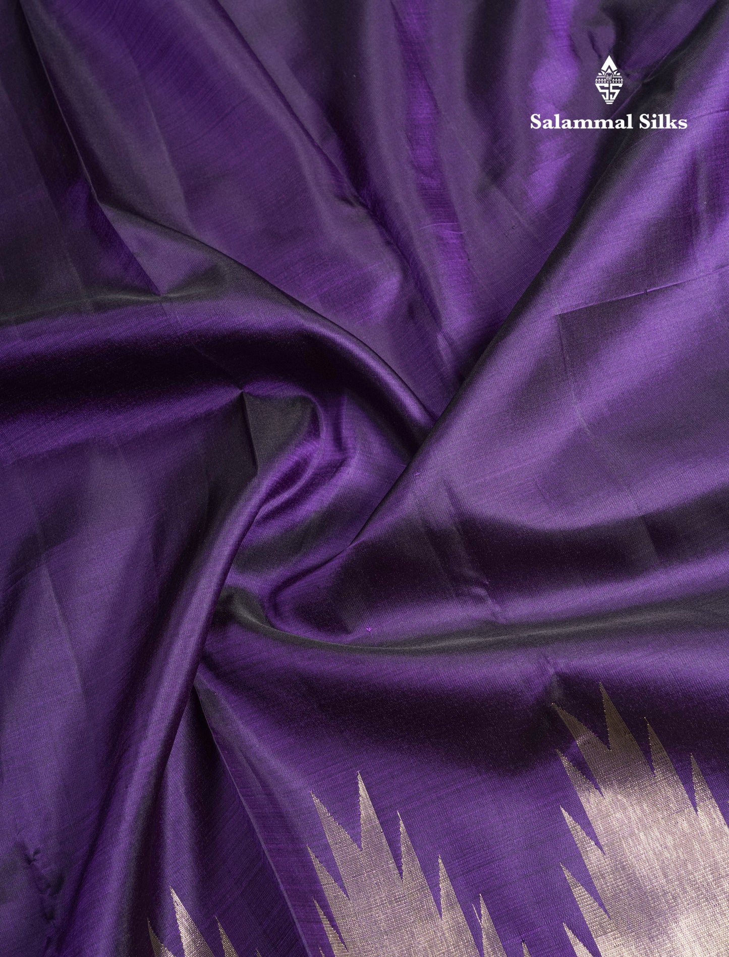 Violet Plain Pure Kanjivaram Silk Saree With Traditional Temple Border
