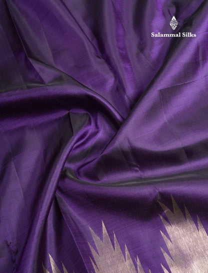 Violet Plain Pure Kanjivaram Silk Saree With Traditional Temple Border