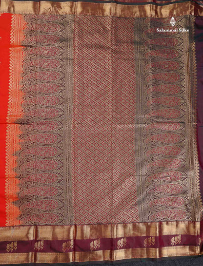 Semi Silk Saree - Chilly Red Colour Body Zari Butta With Traditional Gap Border
