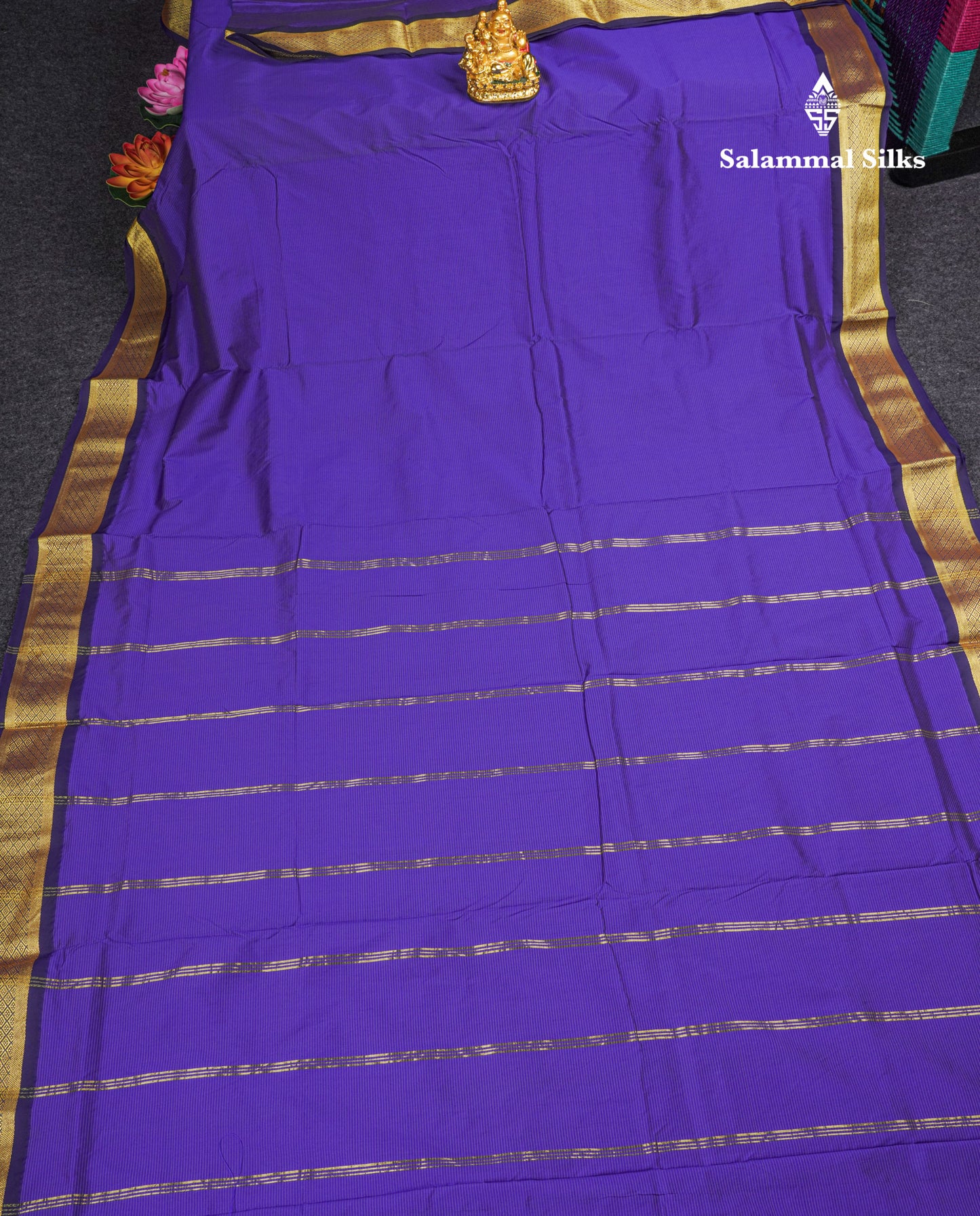 9 Yards Semi Silk Saree Violet With Traditional Border