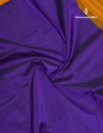 Violet Plain Pure Silk Cotton Saree With Contrast Mustard Yellow Traditional Border