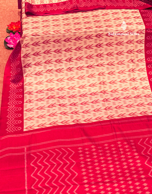 White Colour Fancy Semi Tussar Saree With Pink Border