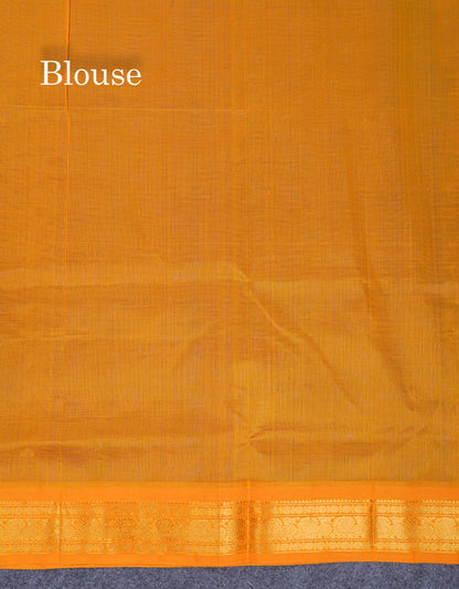 Violet Plain Pure Silk Cotton Saree With Contrast Mustard Yellow Traditional Border