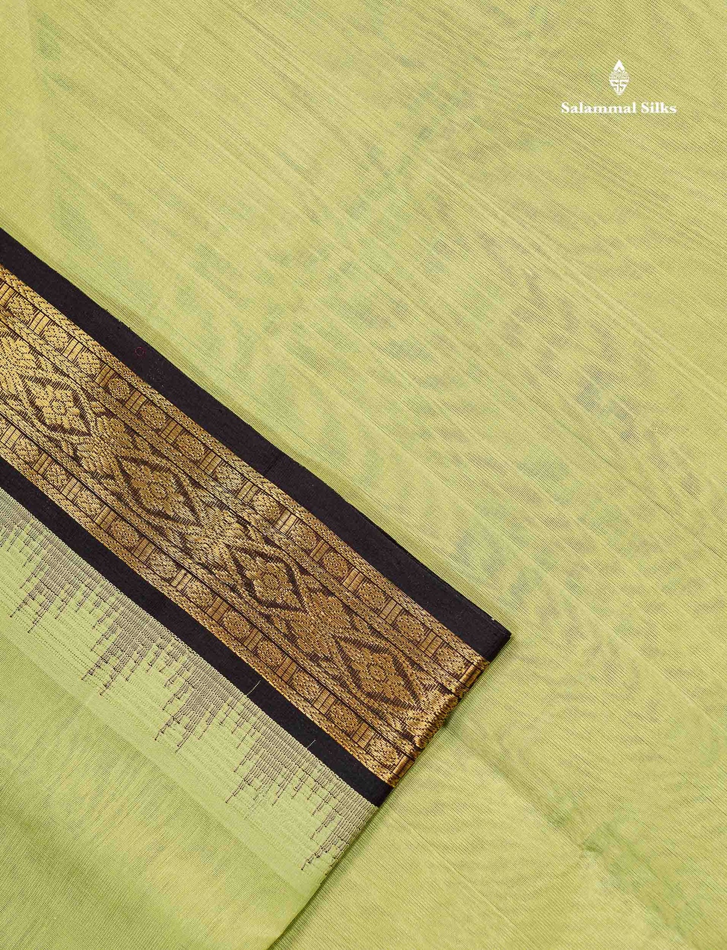 Pure Silk Cotton Saree - Pista Green Colour Body Plain With Contrast Dark Brown Traditional Border