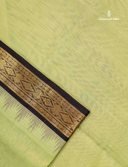 Pure Silk Cotton Saree - Pista Green Colour Body Plain With Contrast Dark Brown Traditional Border