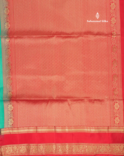 Beautiful Sapphire Blue Pure Kanjivaram Soft Silk Saree With Contrast Chilly Red Border