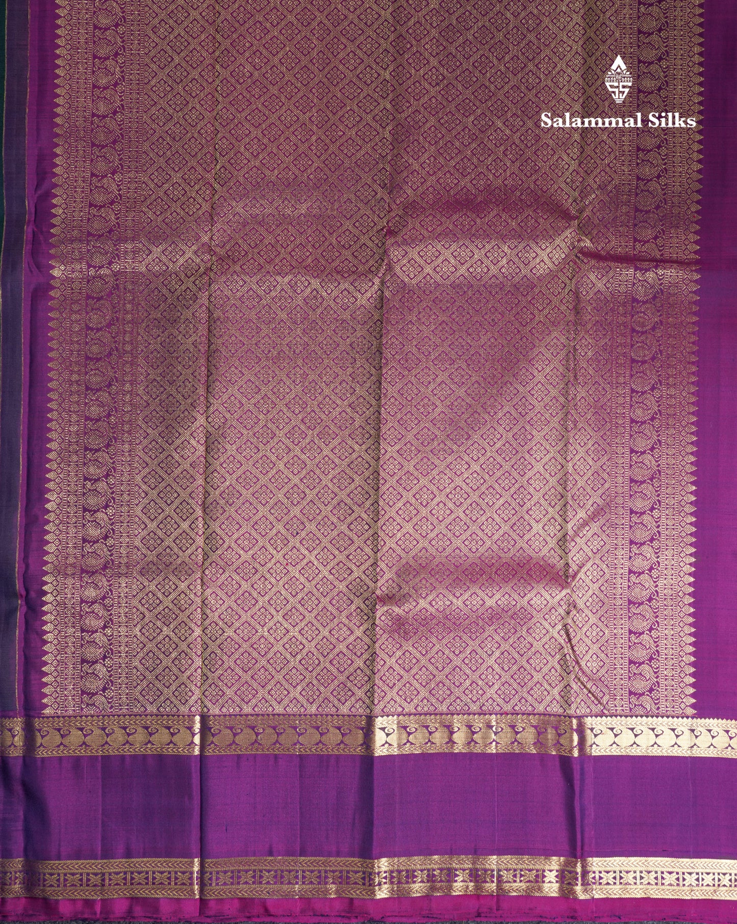 Dual Tone Peacock Green Pure Kanjivaram Silk Saree With Contrast Purple Double Border