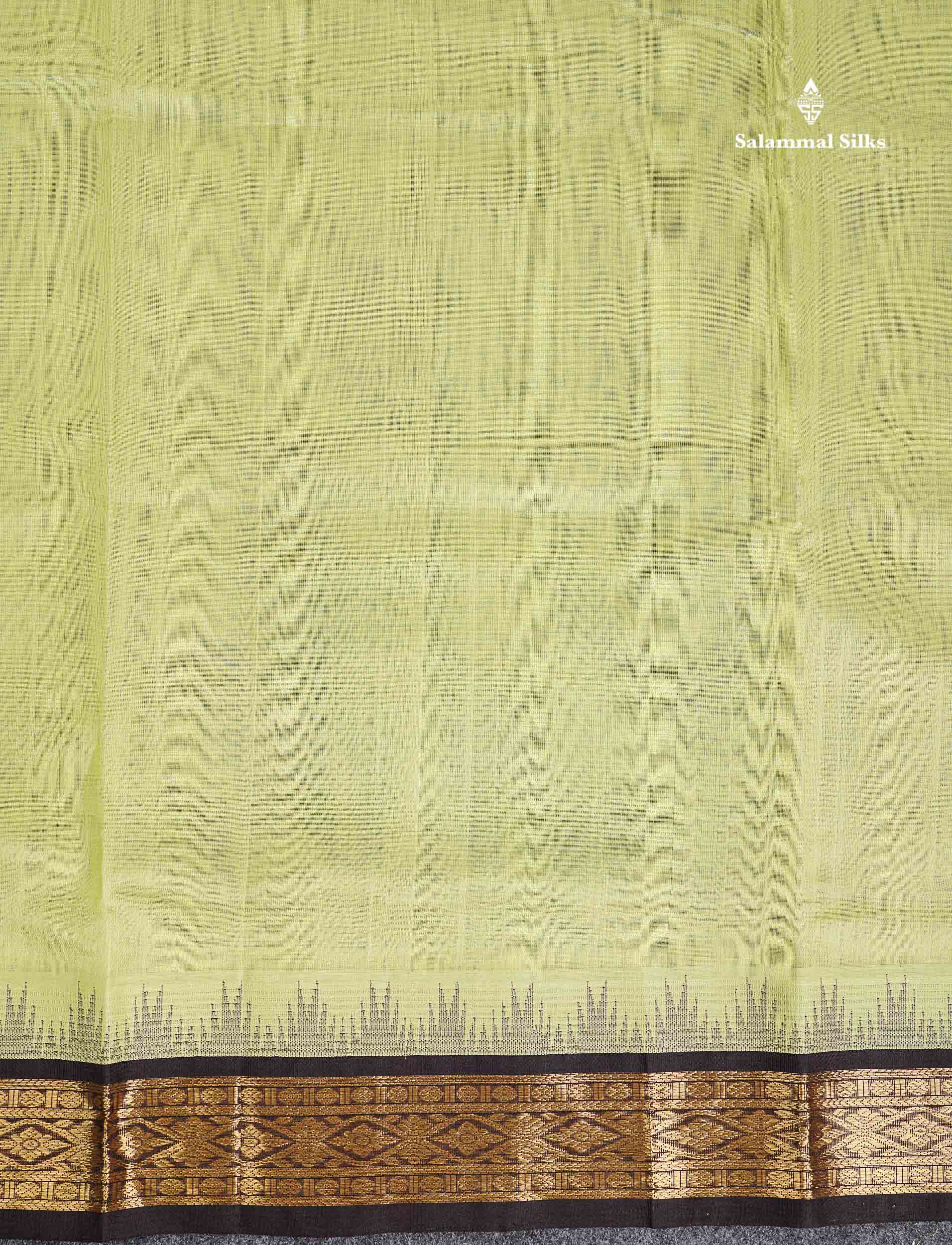 Dark Brown Border Of Pista Green Pure Silk Cotton Saree 
