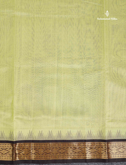 Dark Brown Border Of Pista Green Pure Silk Cotton Saree 