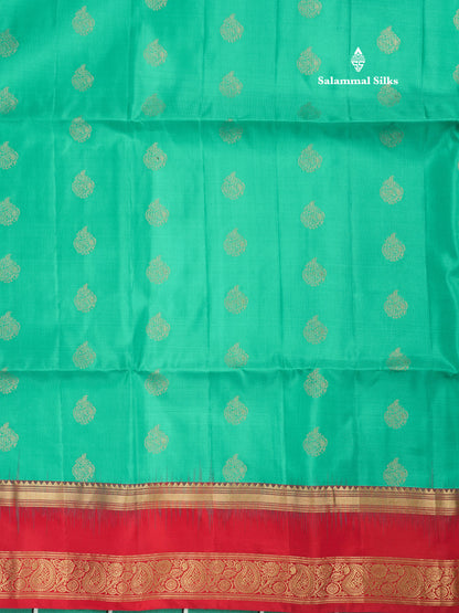 Beautiful Sapphire Blue Pure Kanjivaram Soft Silk Saree With Contrast Chilly Red Border