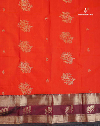 Semi Silk Saree - Chilly Red Colour Body Zari Butta With Traditional Gap Border