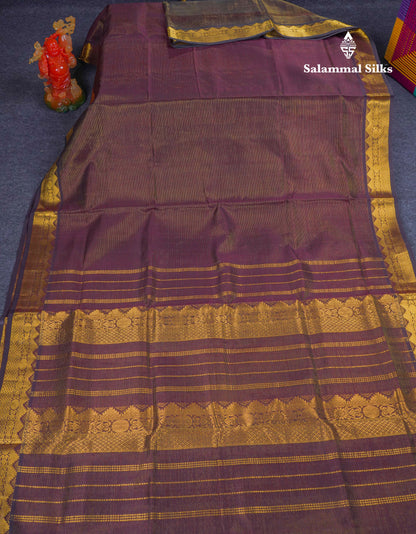 Dark Violet Vaira Oosi Lines Pure Silk Cotton Saree With Traditional Border
