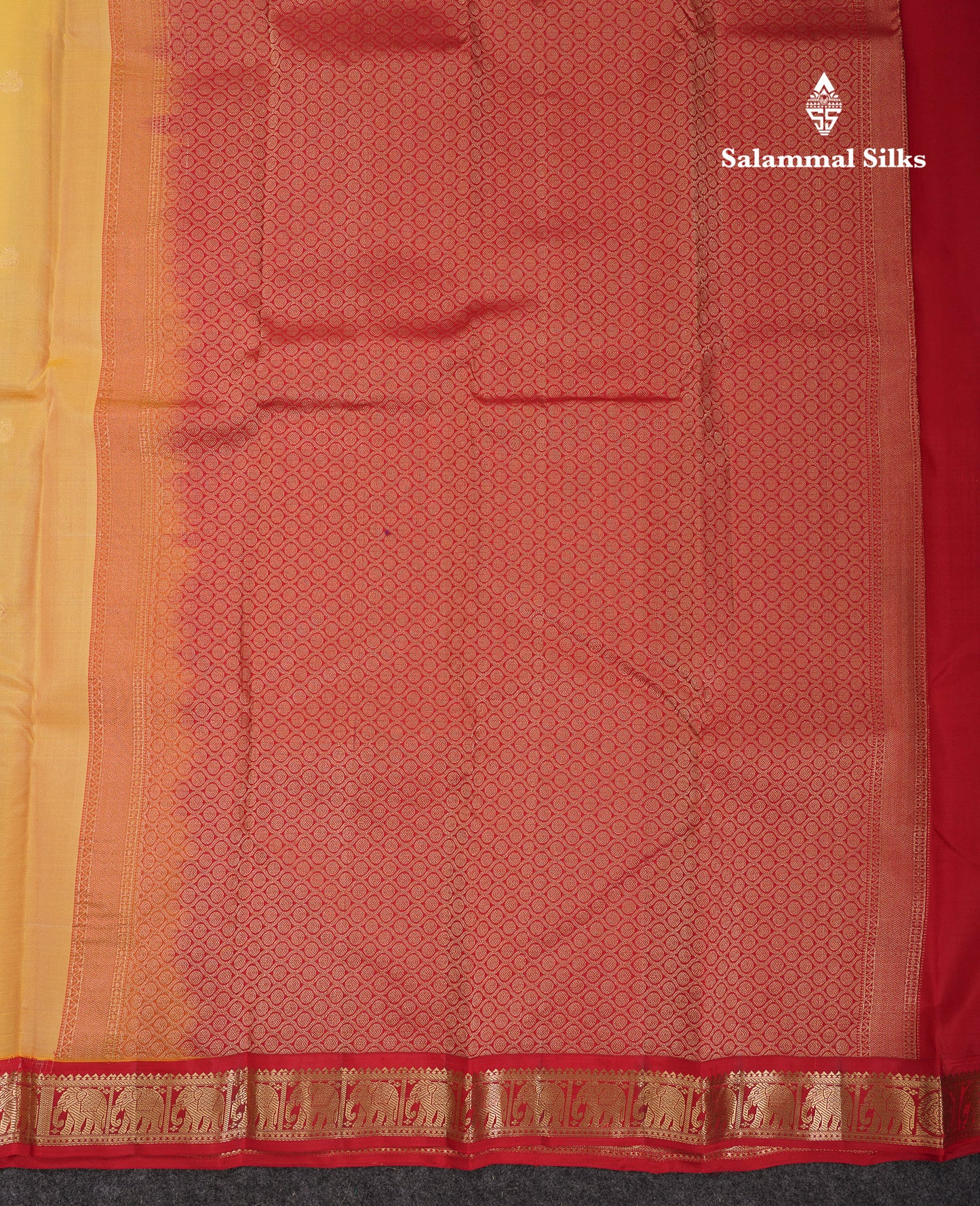 Beautiful Yellow Pure Kanjivaram Silk Saree With Red Traditional Korvai Border