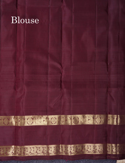 Beautiful Rust Orange Pure Kanjivaram Silk Saree With Contrast Dark Brown Traditional Gap Border
