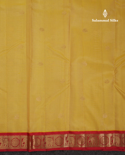 Beautiful Yellow Pure Kanjivaram Silk Saree With Red Traditional Korvai Border