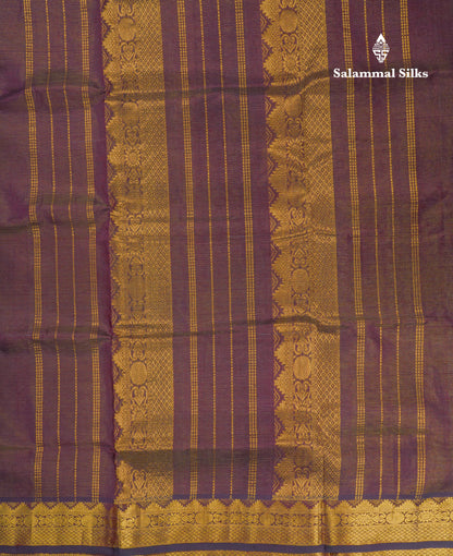 Dark Violet Vaira Oosi Lines Pure Silk Cotton Saree With Traditional Border