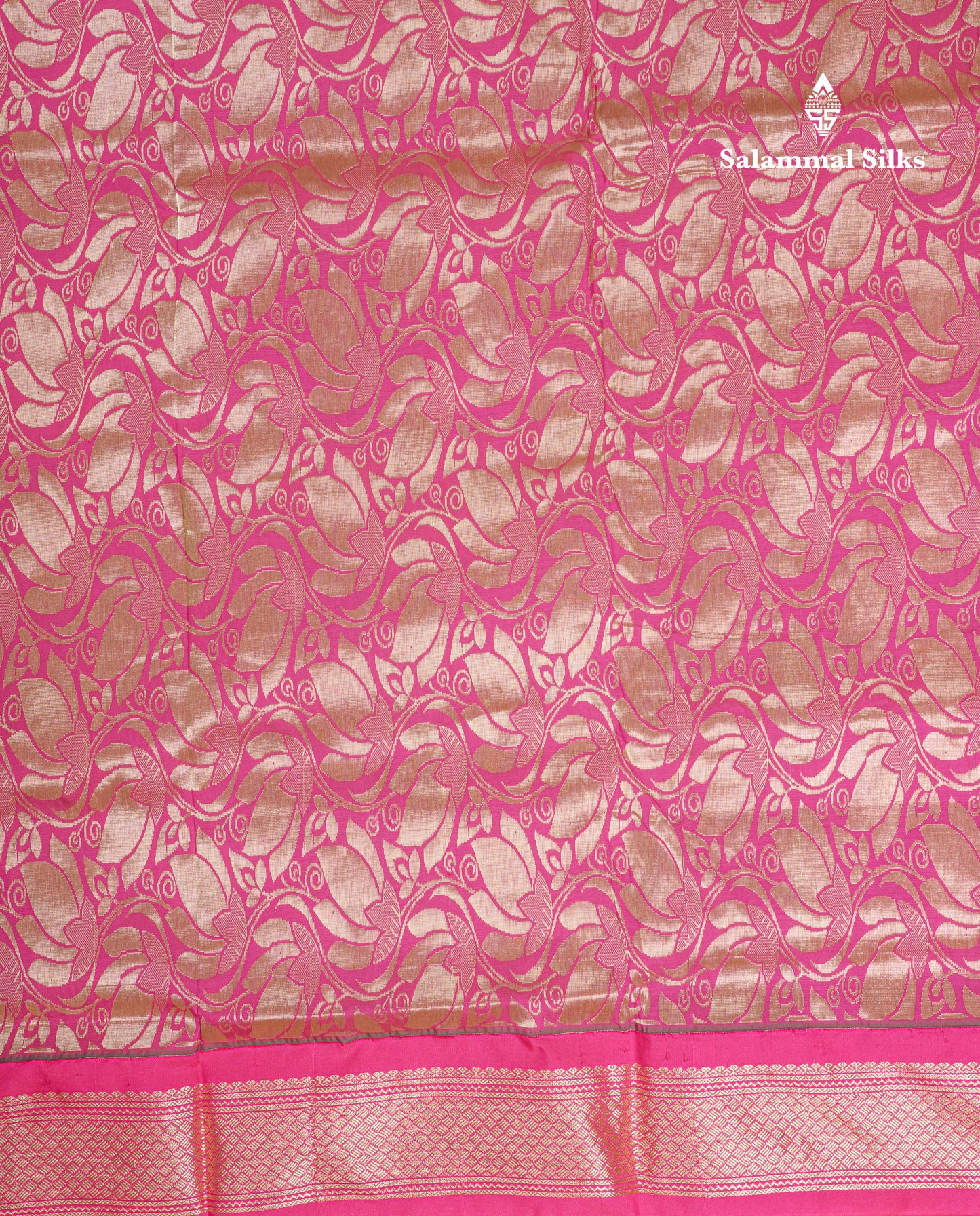 9.5 Yards Semi Silk Saree Parrot Green with Contrast Pink Border