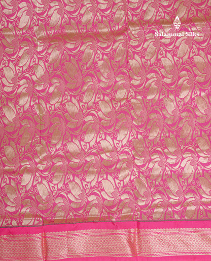 9.5 Yards Semi Silk Saree Parrot Green with Contrast Pink Border