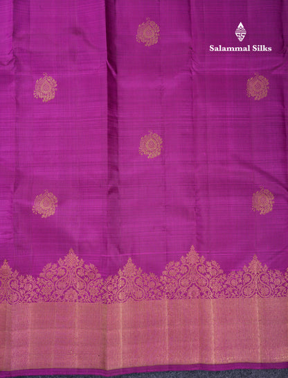 Beautiful Magenta Pure Kanjivaram Silk Saree With Contrast Peacock Blue Blouse