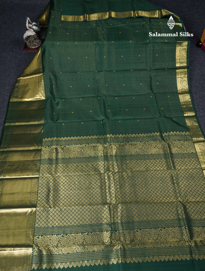 Bottle Green Pure Kanjivaram Silk Saree With Self Evening Morning Border
