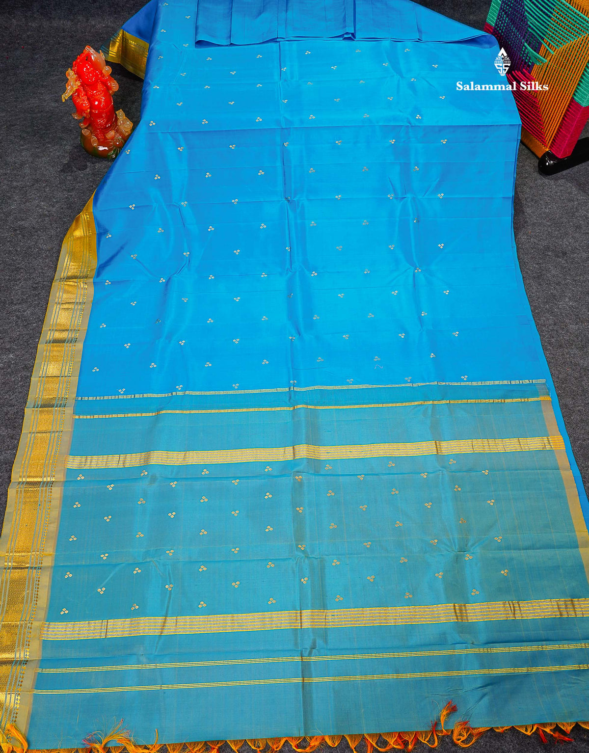 One Side Border Pure Silk Saree - Blue Colour Body Zari Butta With Traditional Border 