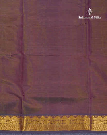 Dark Violet Vaira Oosi Lines Pure Silk Cotton Saree With Traditional Border