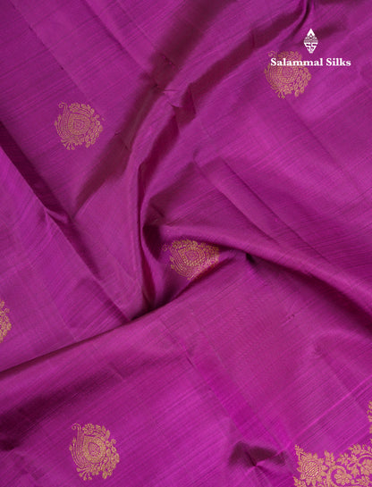 Beautiful Magenta Pure Kanjivaram Silk Saree With Contrast Peacock Blue Blouse